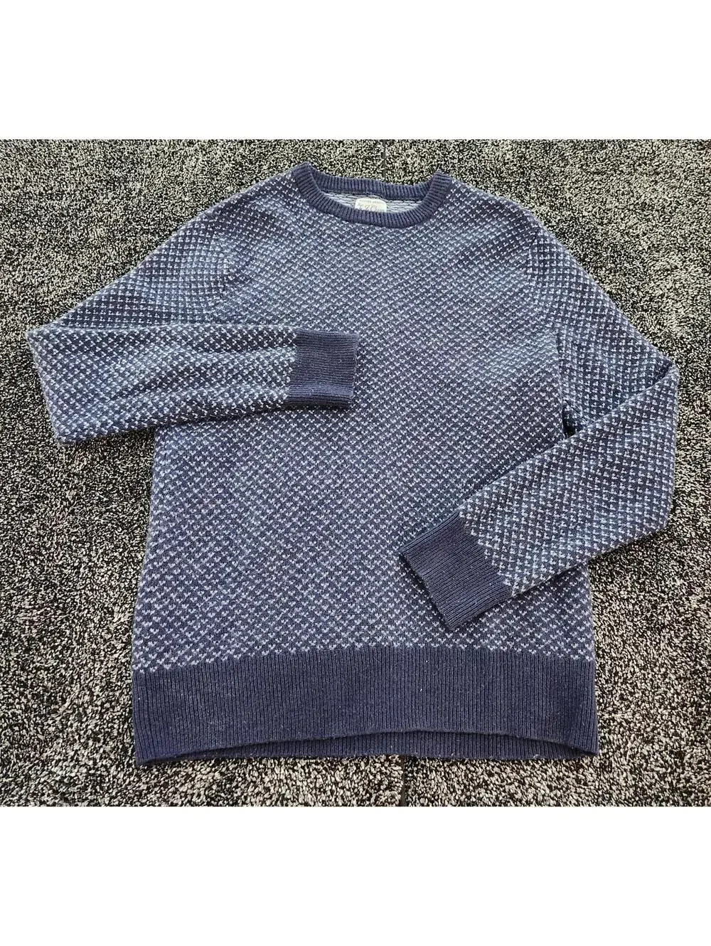J.CREW Rugged Merino Blend Birdseye Sweater Mens Medium Crewneck Pullover Blue